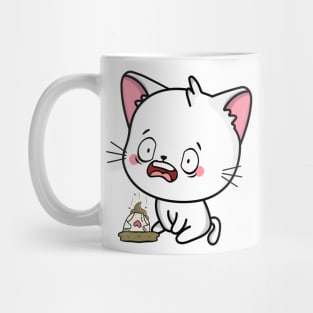 Funny white Cat steps on a dirty diaper Mug